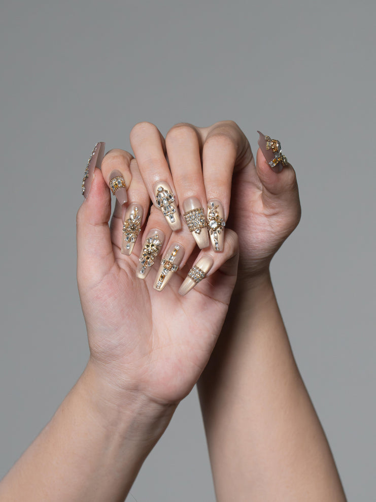 Gilded Heirloom Champagne crystal jewel nails