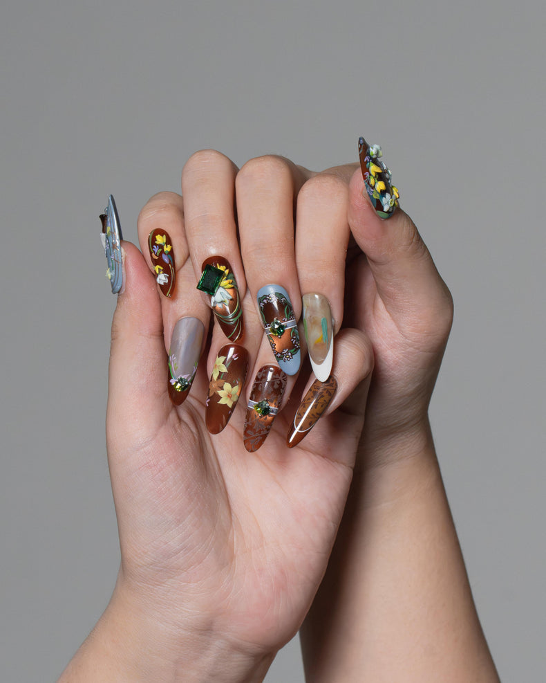 Enchanted Garden Floral 3D gemstone nails