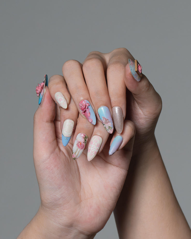 Rose Reverie Romantic floral 3D nails