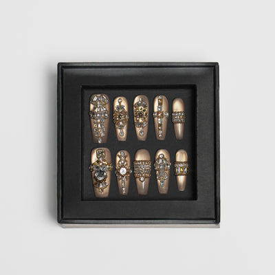 Gilded Heirloom Champagne crystal jewel nails