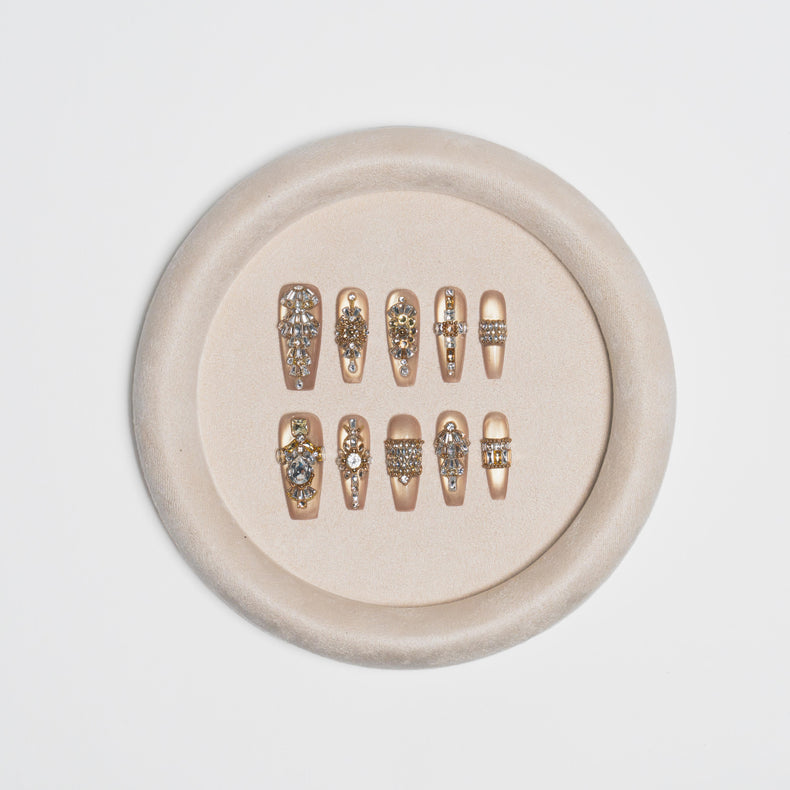 Gilded Heirloom Champagne crystal jewel nails
