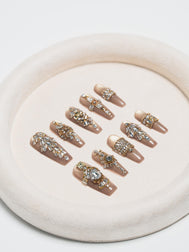Gilded Heirloom Champagne crystal jewel nails