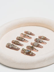 Gilded Heirloom Champagne crystal jewel nails