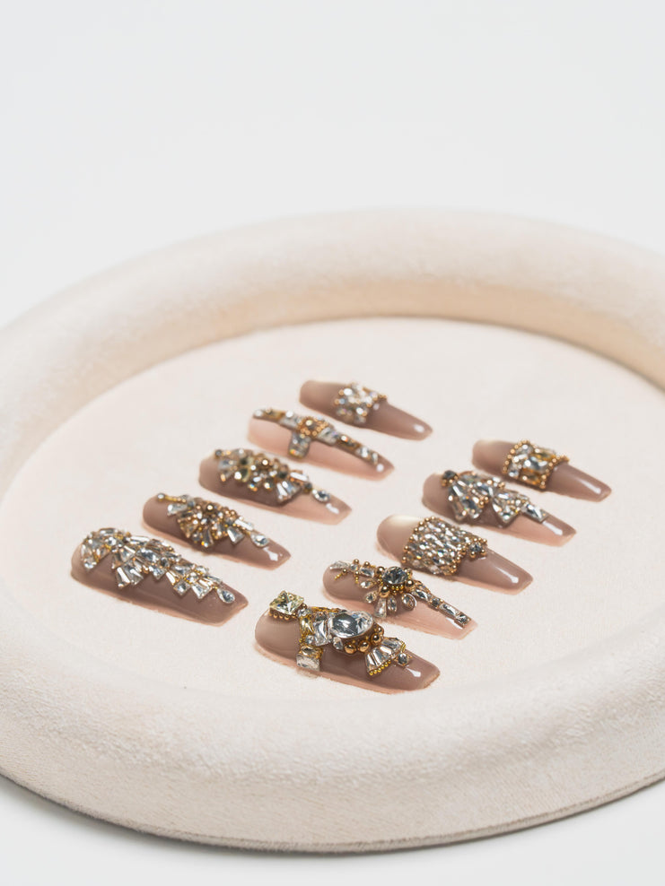 Gilded Heirloom Champagne crystal jewel nails